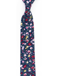 Obleč oblek Temně modrá pánská kravata s barevným květinovým vzorem