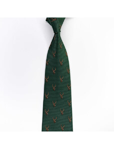Obleč oblek Jedlově zelená hedvábná pánská kravata s jeleny