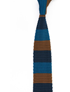 Obleč oblek Modrá pánská pletená kravata s hnědými pruhy
