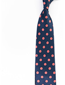 Obleč oblek Tmavě modrá pánská kravata s růžovými puntíky