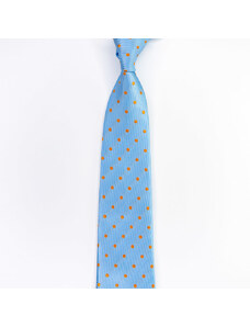 Obleč oblek Blankytně modrá pánská kravata s oranžovými puntíky