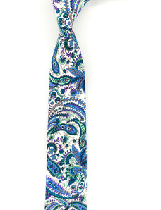 Obleč oblek Bílá pánská kravata se zeleno-modrým paisley vzorem