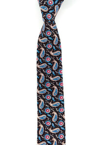 Obleč oblek Černá pánská kravata s květy a modrým paisley vzorem