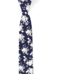 Obleč oblek Temně modrá pánská kravata s květinami