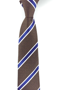 Obleč oblek Žíhaná hnědá pánská kravata s modrými pruhy