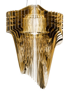 Slamp Aria L gold, závěsný světelný objekt od Zaha Hadid, 4x E27 + 11W LED, délka 115cm