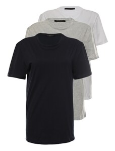 Trendyol Navy-Grey-White Basic Slim/Slim Fit 100% Cotton 3 Pack Short Sleeve T-Shirts
