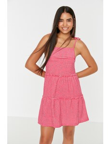 Mini pletené šaty Trendyol Pink Gingham