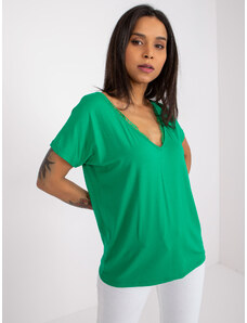 Fashionhunters Tmavě zelené dámské tričko s krajkou Aileen