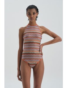 Dagi Coffee Lined Barbell Neck Swimsuit