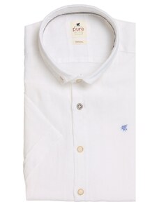 Lněná košile Pure Casual Fit s krátkým rukávem - bílá
