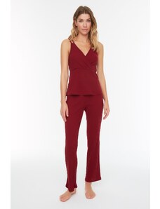 Trendyol Claret Red Corded Cotton Undershirt-Pants Knitted Pajama Set
