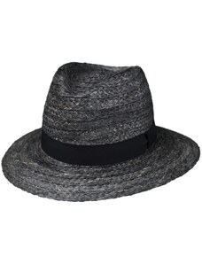 Slaměný šedý (žíhaný) klobouk fedora z pletené slámy - Traveller raffia Fiebig