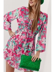 FASARDI Vzdušné, růžové a zelené šifonové šaty