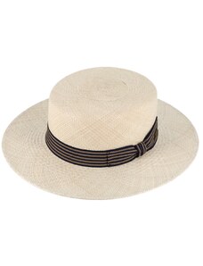 Letní slaměný boater panamský klobouk s širší krempou - unisex žirarďák - Fiebig Panama canotier - UV faktor 80