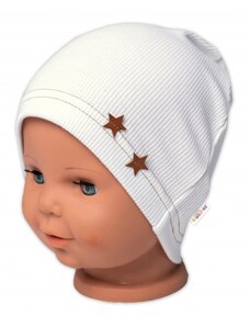 Baby Nellys Žebrovaná čepice Hvězdičky - bílá Velikost koj oblečení: 68-74 (6-9m)