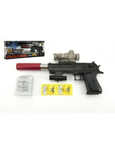 Teddies Pistole plast/kov 33cm na vodní kuličky + náboje 9-11mm na baterie se světlem v krabici 34x13x4cm