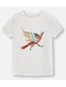 Reima Dětské tričko bílé s potiskem ptáka Timjami-Off white
