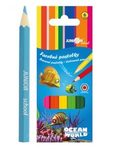 Teddies Pastelky barevné dřevo krátké Ocean World šestihranné 6 ks v krabičce 4,5x11x1cm 24ks v krabici
