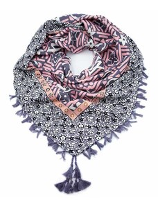 Velký šátek - šedo-růžový s potiskem