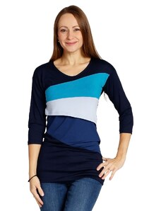 Chelsea Clark Delší kojicí tričko s asymetrickými pruhy, TYRKYSOVÁ