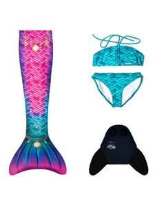 4 dílný set mořská panna Kuaki Mermaids STAR - kostým + dvoudílné plavky + monoploutev
