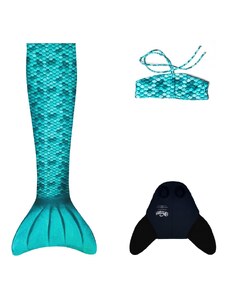 3 dílný set mořská panna Kuaki Mermaids TURQUESA - kostým + vrchní díl plavek + monoploutev