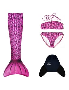 4 dílný set mořská panna Kuaki Mermaids PINK - kostým + dvoudílné plavky + monoploutev