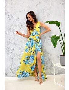 Lehké šifonové šaty s květinami, Žluté