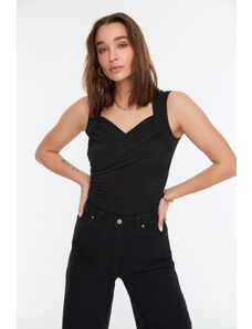 Trendyol Black Drape Detail Fitted/Situated Strap Elastic Snaps Knitted Bodysuit