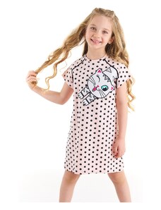 Denokids White Cat Girl Child Polka Dot Pink Dress