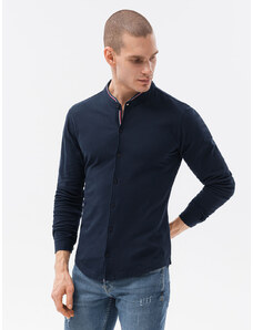 Ombre Clothing Pánská pletená košile s dlouhým rukávem - tmavě modrá V2 K542