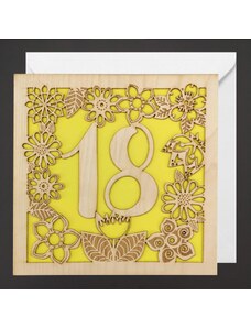 AMADEA Dřevěné přáníčko narozeninové - 18, žluté, 15 cm, bez textu, český výrobek
