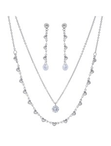 Doria Set šperků z oceli stříbrný srdíčkový B031