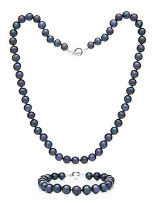 Buka Jewelry | Souprava z tmavých perel Mutiara 7,5 AA (perlový náramek a náhrdelník) ST820