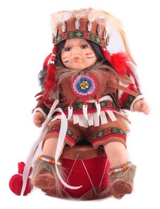 Afrodit Porcelánová panenka Kichai indián s bubínkem 30 cm