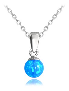 MINET Stříbrný náhrdelník KULIČKA se světle modrým opálkem