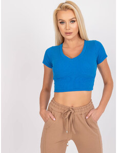 RUE PARIS MODRÝ CROP TOP EDITTA S KRÁTKÝM RUKÁVEM -BLUE Modrá