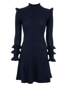 Dámské úpletové šaty s volánky - modré
