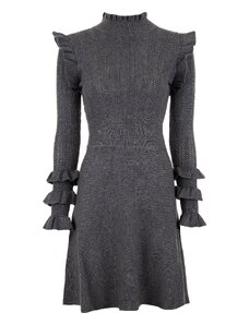 Dámské úpletové šaty s volánky - šedé