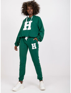 Fashionhunters Tmavě zelená dvoudílná mikinová souprava z bavlny Natela