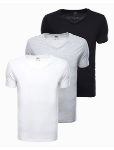 Ombre Clothing Bavlněná trička V-NECK v sadě 3 ks - mix V11 Z29