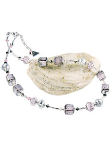Dámsky Náhrdelník Delicate Pink s ryzím stříbrem v perlách Lampglas