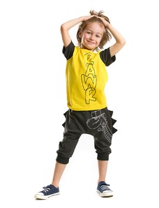 Denokids Ribbed Rawr Boys T-shirt Capri Shorts Set