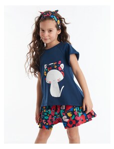 Denokids Floral Cat Girl Kids T-shirt Poplin Shorts Set