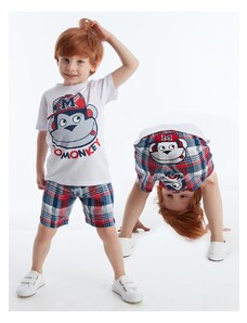 Denokids Monkey Plaid Boy's T-shirt Shorts Set