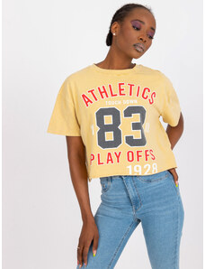 Fashionhunters Žluté bavlněné krátké tričko s potiskem