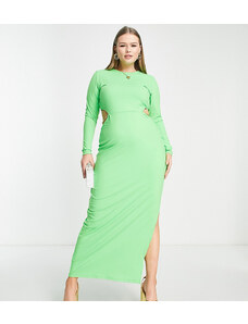 Simmi London Plus Simmi Plus Clothing long sleeve cut out waist maxi dress in green