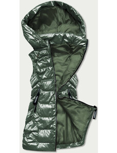 S'WEST Lesklá zelená dámská vesta s kapucí (B8019-10)