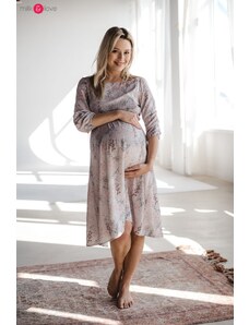 milk & love Těhotenské, kojící šaty Lovely Midi Dress Grey with Flowers